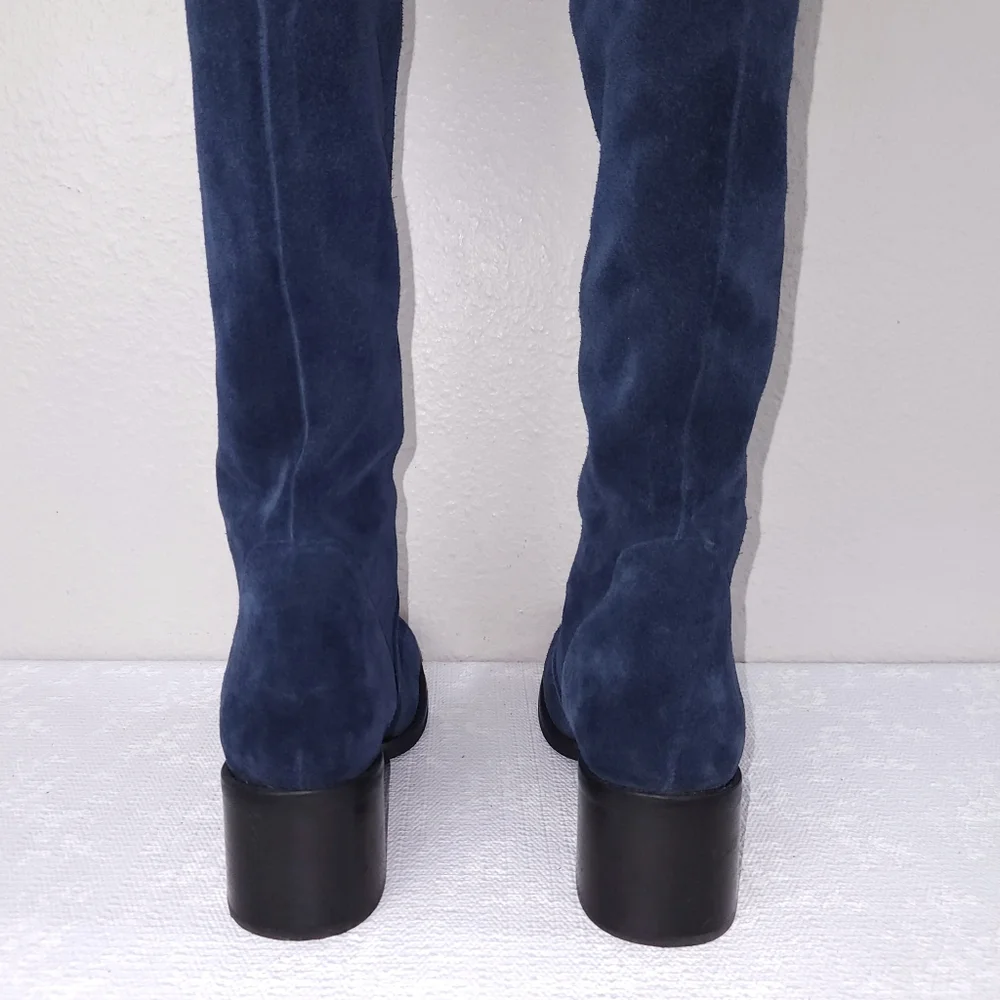 Jeffrey Campbell Ryding Over The Knee Riding Boots US 8.5 Navy Blue Suede OTK